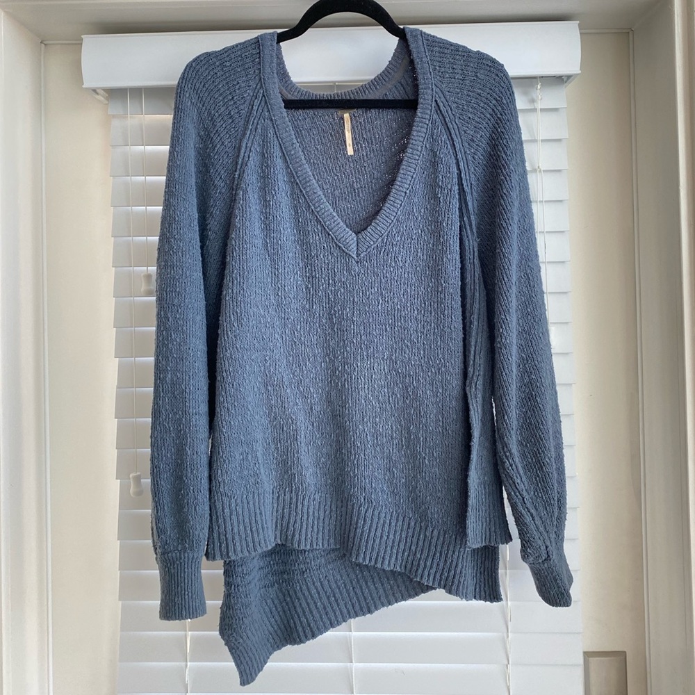 Free People Oversized V-Neck Sweater - Blue, Size Small